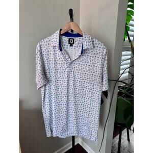 FootJoy Travel Print Lisle Self Collar Golf‎ Polo White Preppy Performance